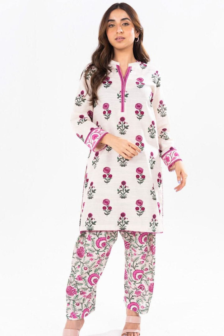 Printed Khaddar Cream Stitched Suit - Alkaram