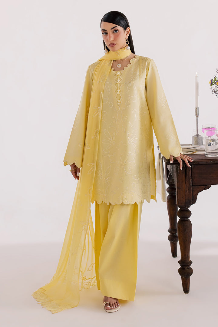 Embroidered Lawn Yellow Stitched Suit - Nureh