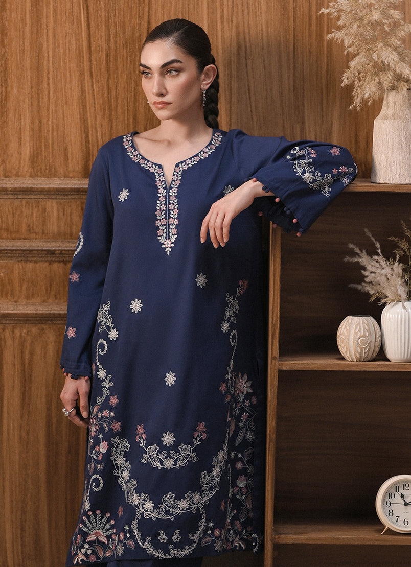 Cotton Satin Blue Stitched Suit - Image
