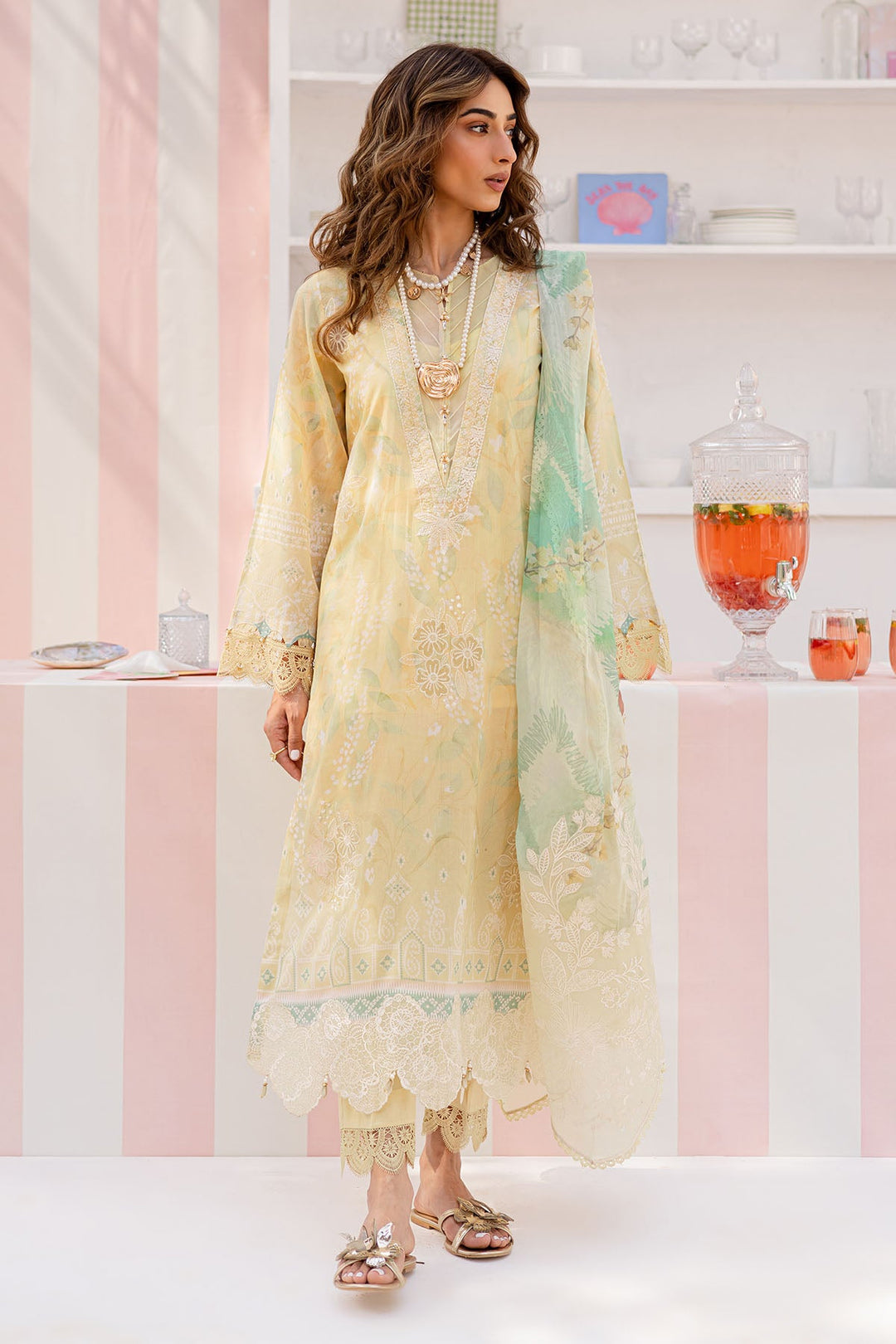 Lawn Cream Stitched Suit - Nureh Gardenia