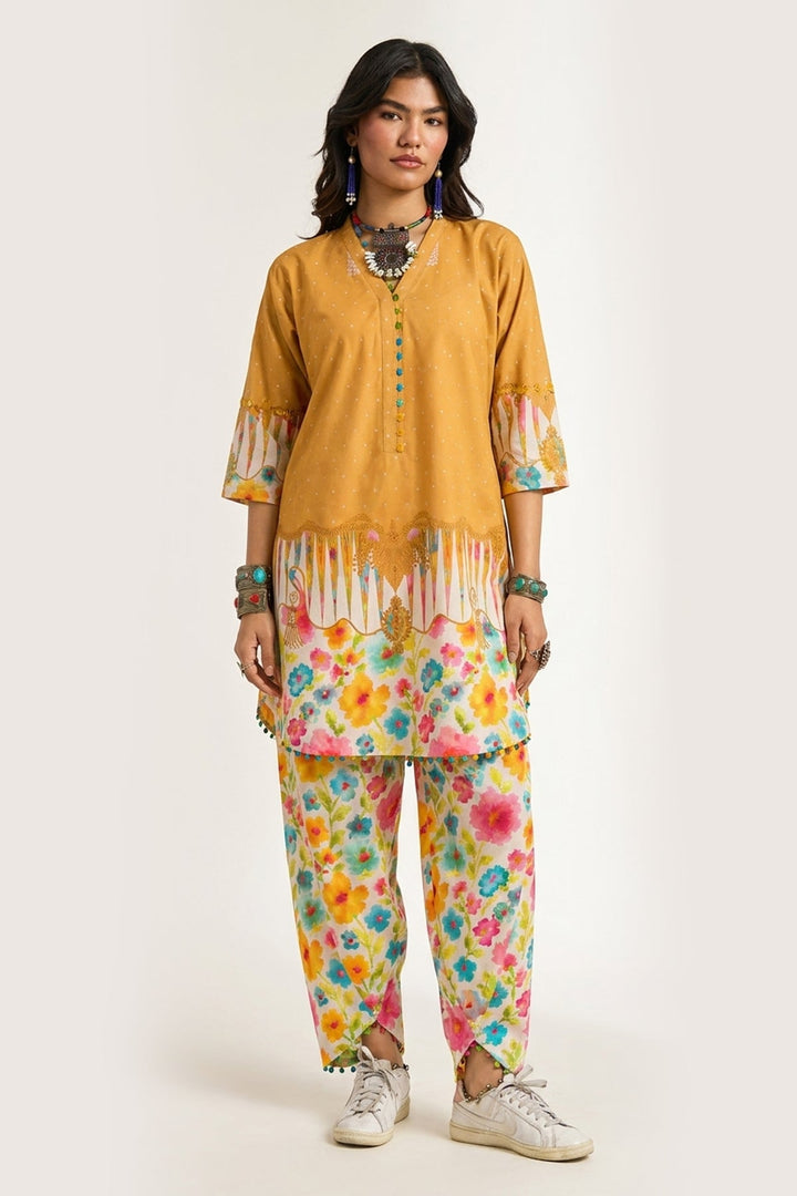Lawn Mustard Stitched Suit - Charizma