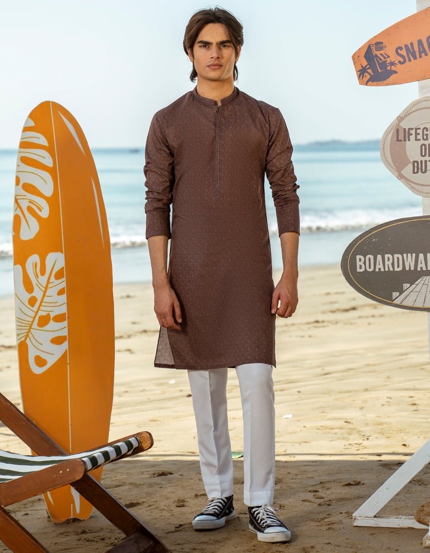 Cotton Brown Kurta - J. Junaid Jamshed