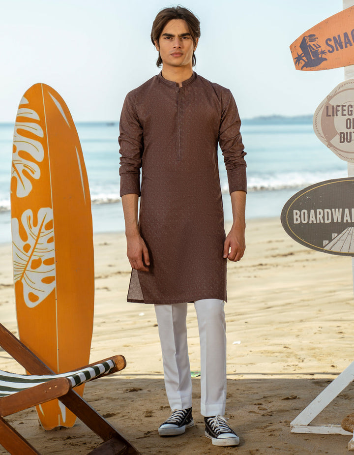 Cotton Brown Kurta - J. Junaid Jamshed