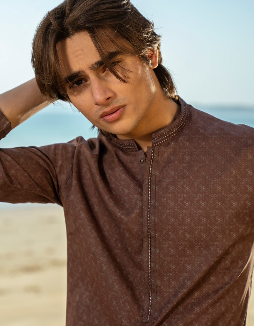 Cotton Brown Kurta - J. Junaid Jamshed
