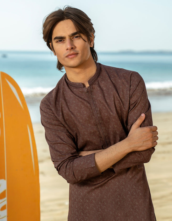Cotton Brown Kurta - J. Junaid Jamshed