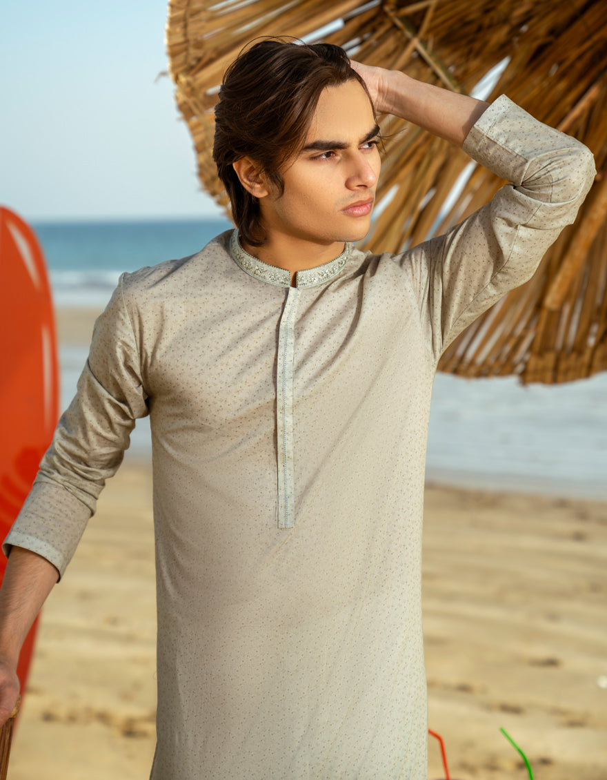 Cotton Green Kurta - J. Junaid Jamshed