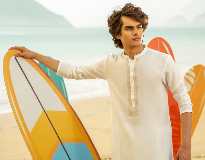Blended White Shalwar Kameez- J. Junaid Jamshed