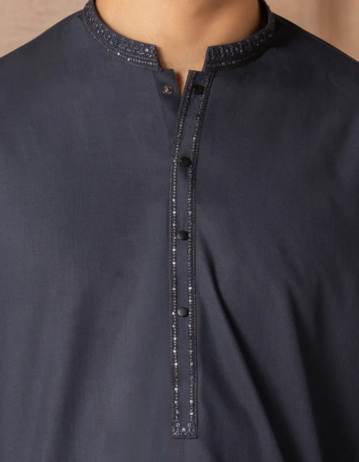 Blended Navy Blue Kurta Trouser - J. Junaid Jamshed
