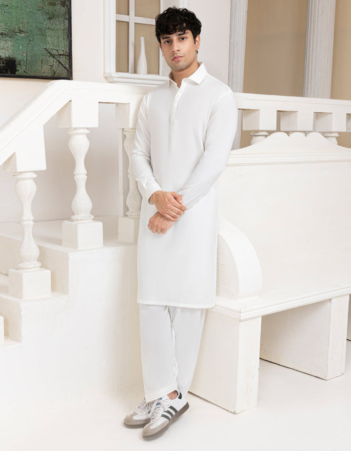 Cotton White Shalwar Kameez- J. Junaid Jamshed