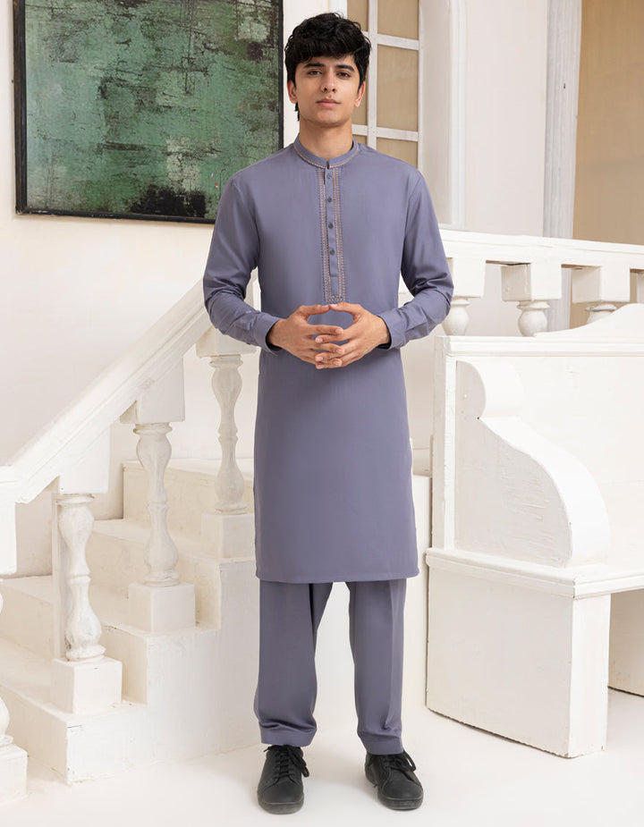 Blended Pigeon Blue Shalwar Kameez - J. Junaid Jamshed