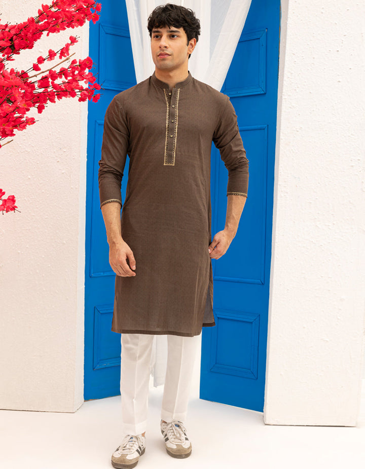 Cotton Brown Kurta - J. Junaid Jamshed