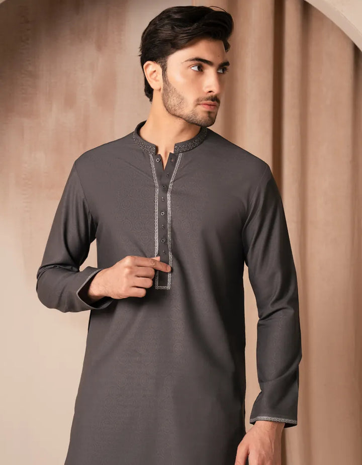 Blended Grey Kurta - J. Junaid Jamshed