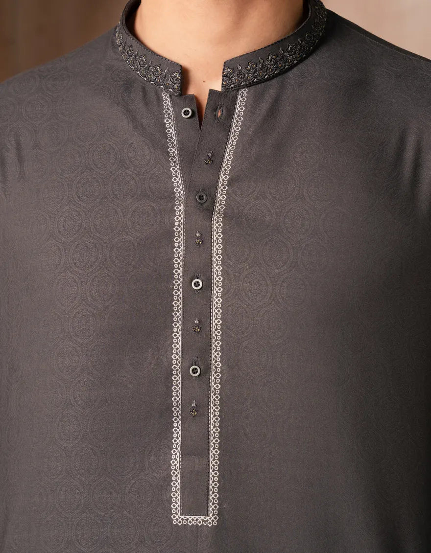 Blended Grey Kurta - J. Junaid Jamshed
