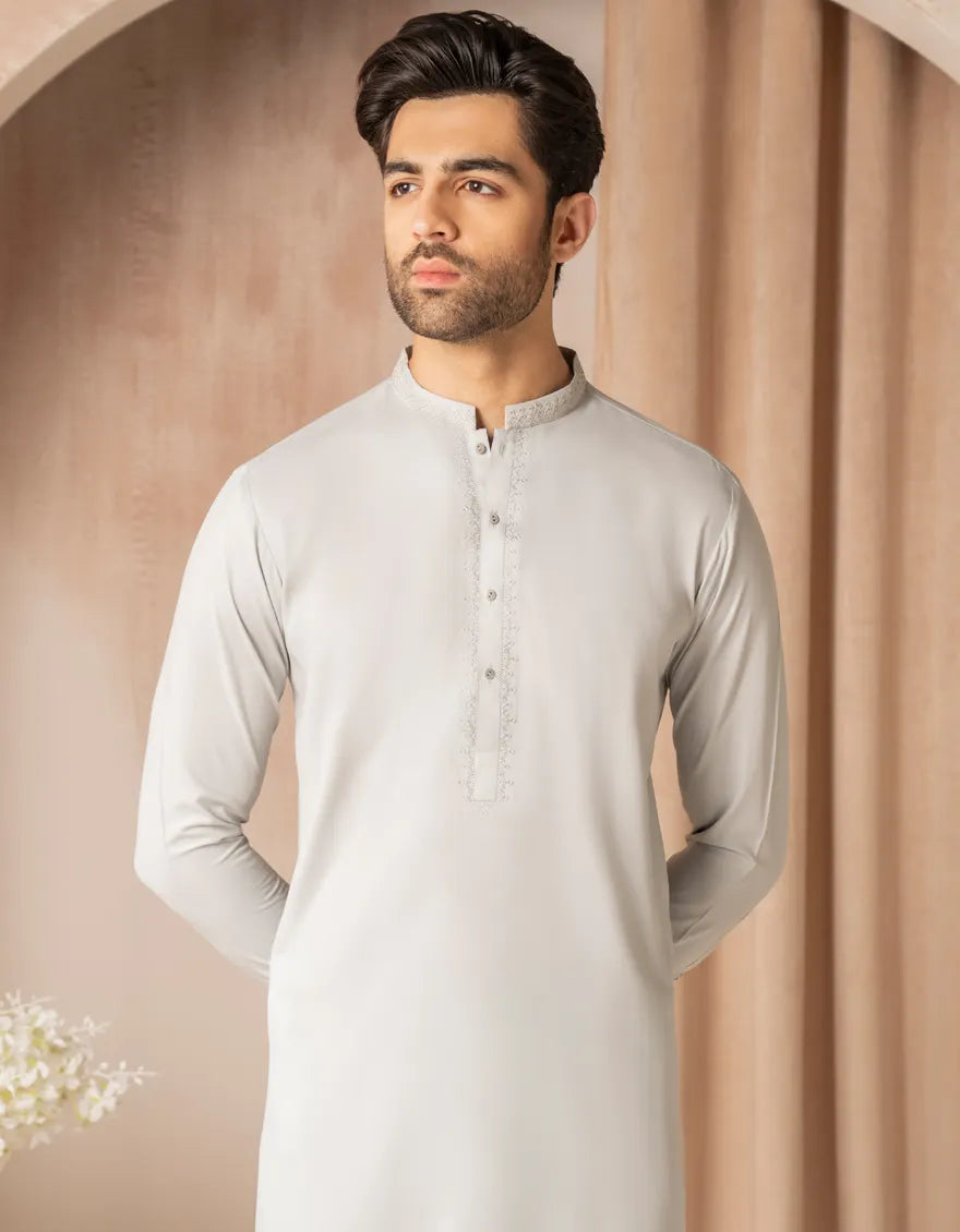 Blended Smoke Grey Kurta Trouser - J. Junaid Jamshed