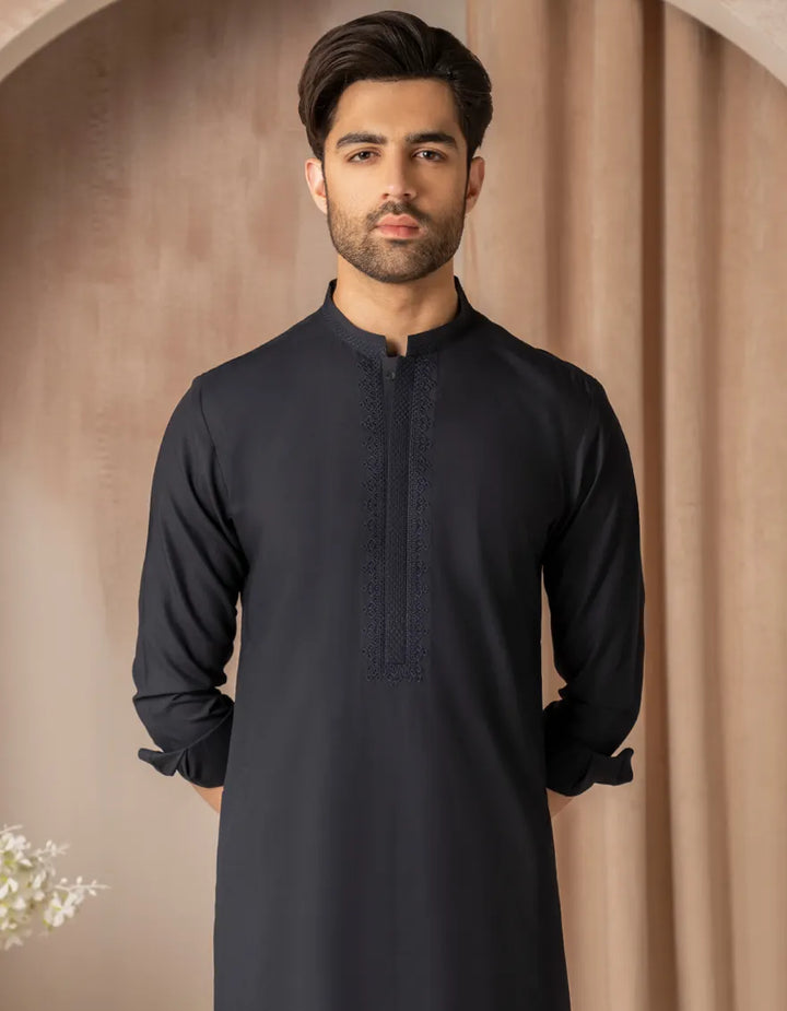 Blended Navy Blue Kurta Trouser - J. Junaid Jamshed