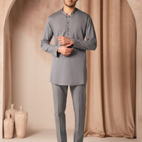 Cotton Grey Short Kurta - J. Junaid Jamshed