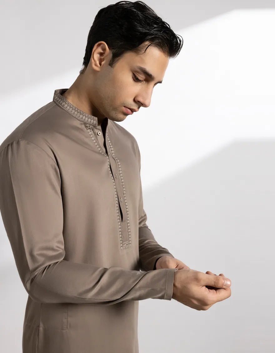 Blended Chestnut Brown Shalwar Kameez - J. Junaid Jamshed