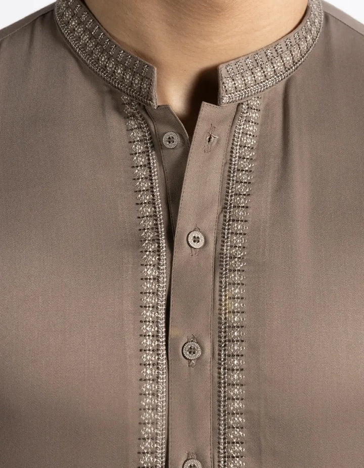 Blended Chestnut Brown Shalwar Kameez - J. Junaid Jamshed