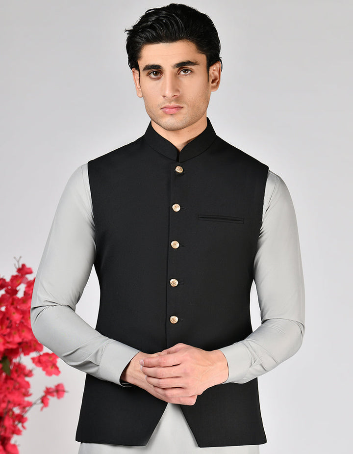 Suiting Black Waist Coat - J. Junaid Jamshed