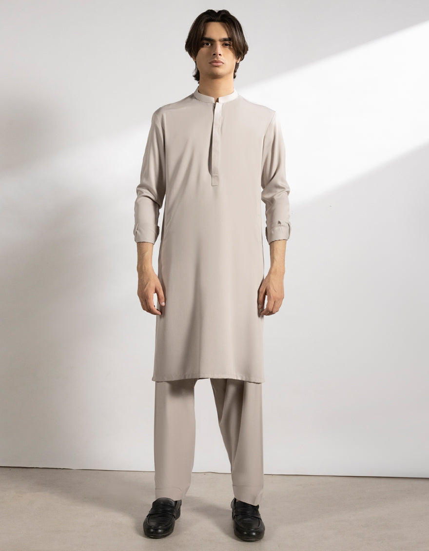 Blended Fawn Shalwar Kameez - J. Junaid Jamshed