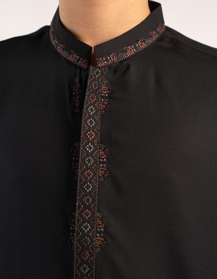Blended Black Kurta - J. Junaid Jamshed