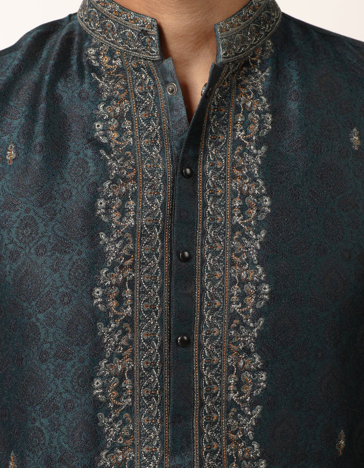 Polyester Bottle Green Special Kurta - J. Junaid Jamshed