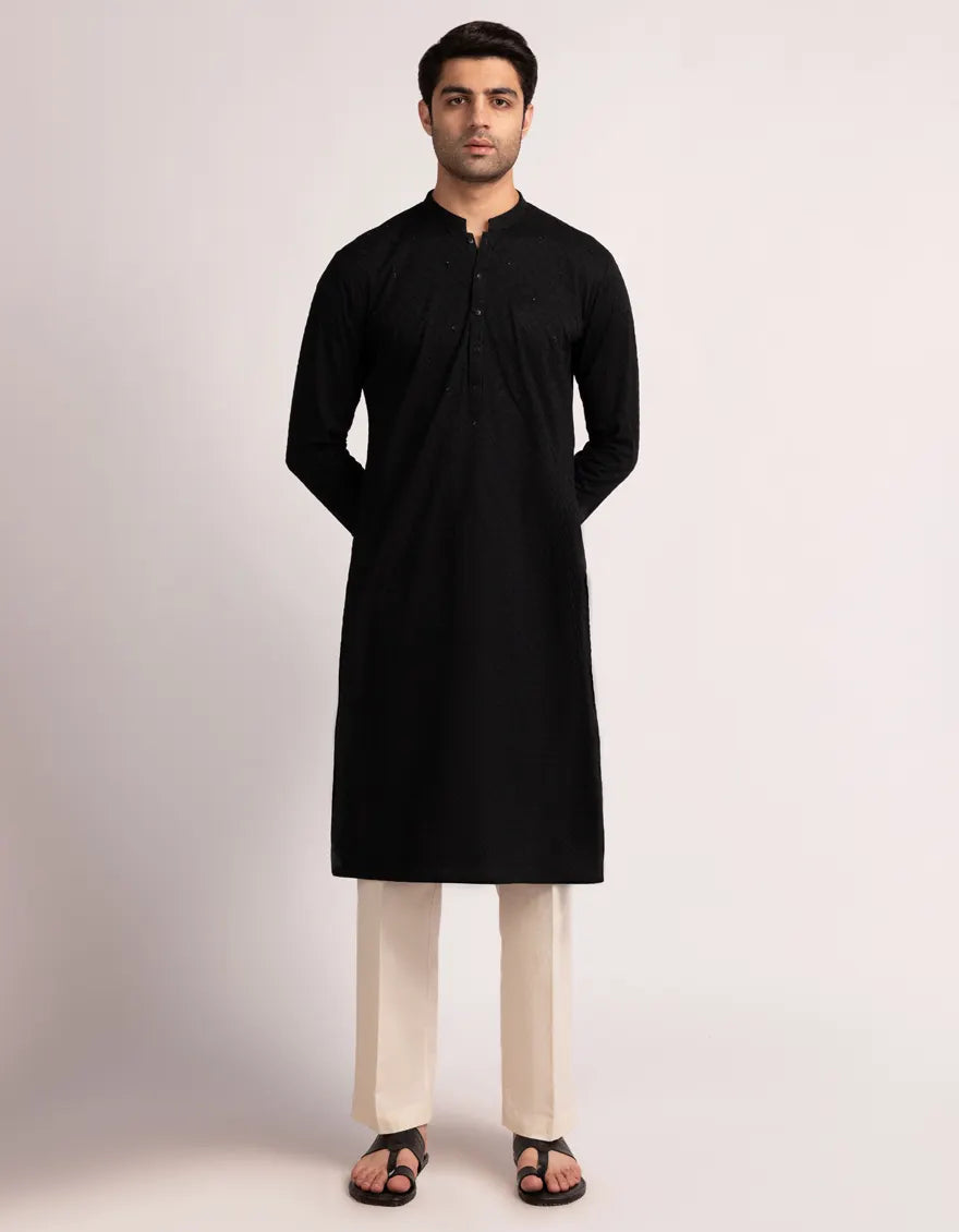 Cotton Black Kurta - J. Junaid Jamshed