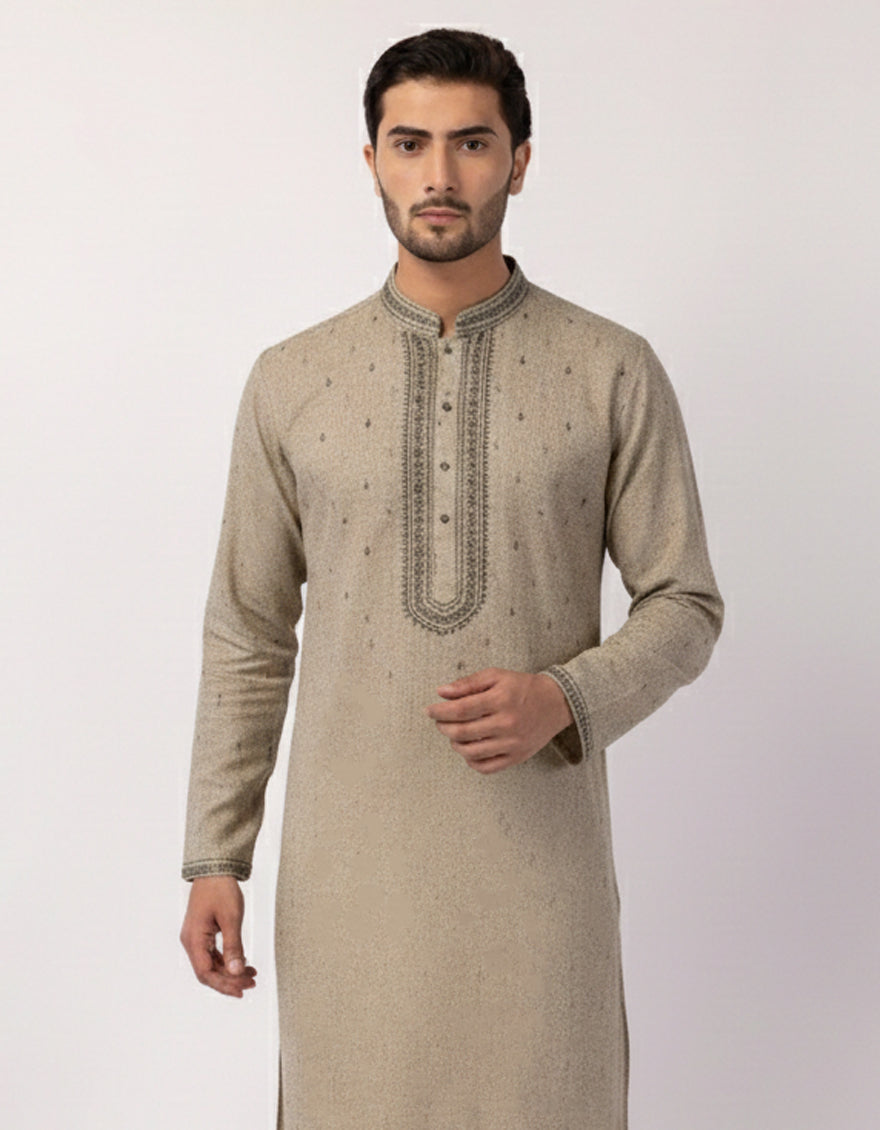 Polyester Dull Gold Special Kurta - J. Junaid Jamshed