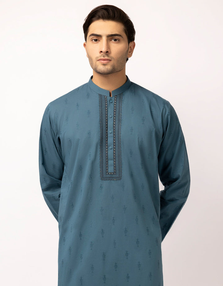 Cotton Turquoise Kurta - J. Junaid Jamshed