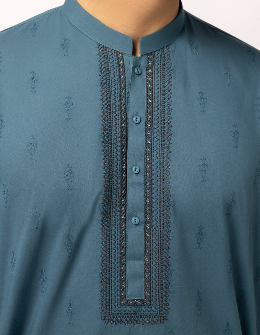 Cotton Turquoise Kurta - J. Junaid Jamshed