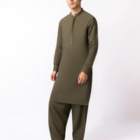 Blended Mehndi Shalwar Kameez - J. Junaid Jamshed