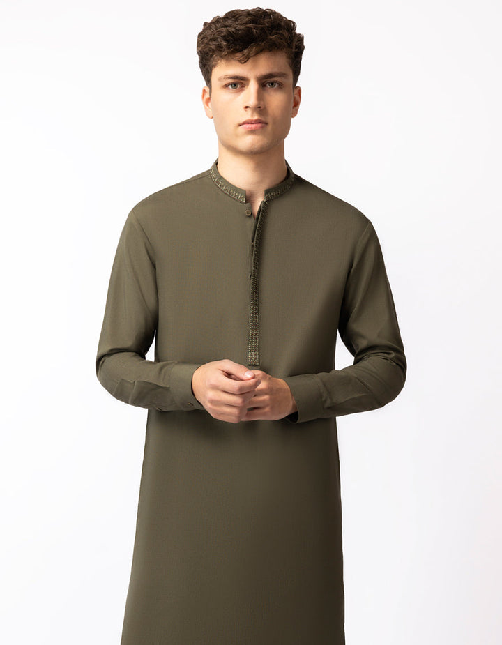 Blended Mehndi Shalwar Kameez - J. Junaid Jamshed