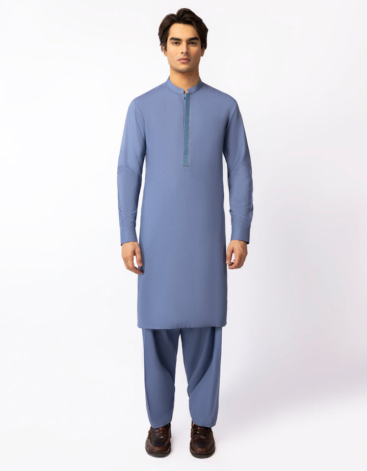 Blended Light Blue Shalwar Kameez - J. Junaid Jamshed