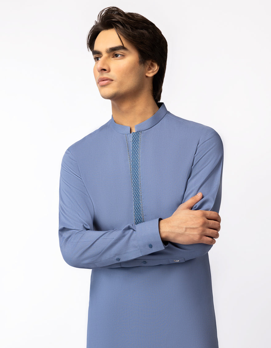 Blended Light Blue Shalwar Kameez - J. Junaid Jamshed