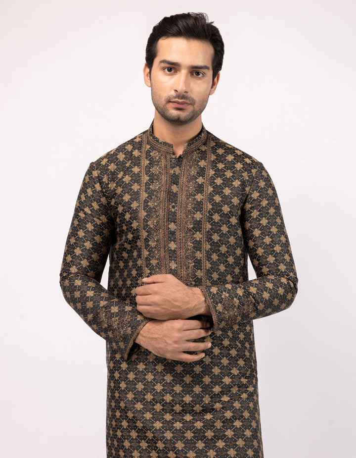 Polyester Black Special Kurta - J. Junaid Jamshed