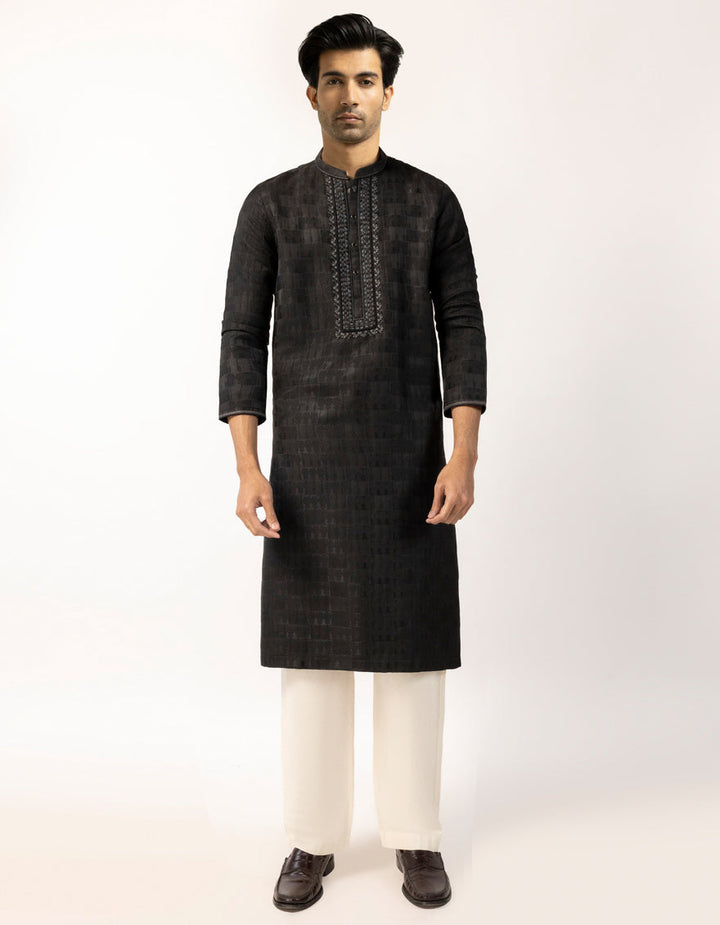 Polyester Black Special Kurta - J. Junaid Jamshed