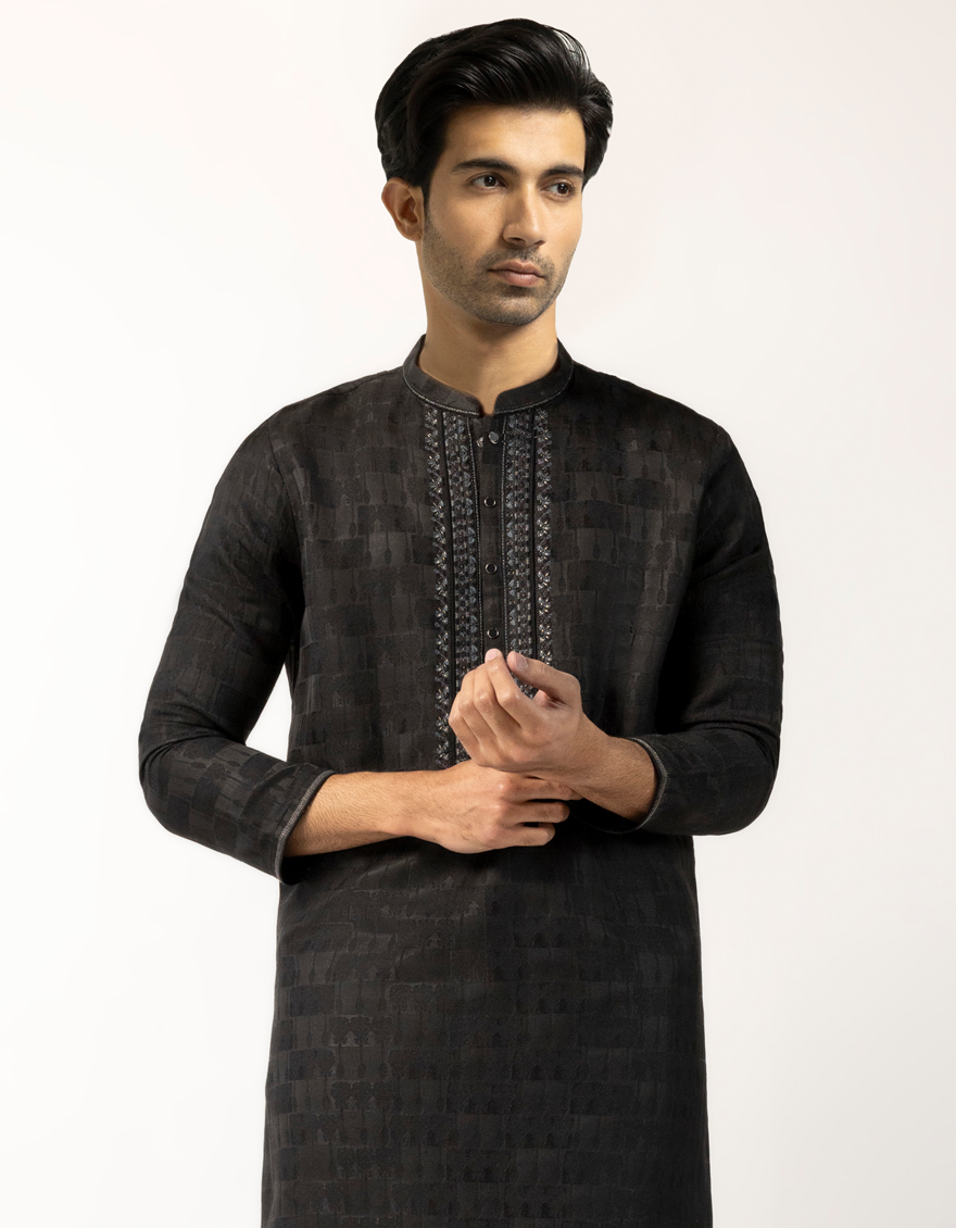 Polyester Black Special Kurta - J. Junaid Jamshed