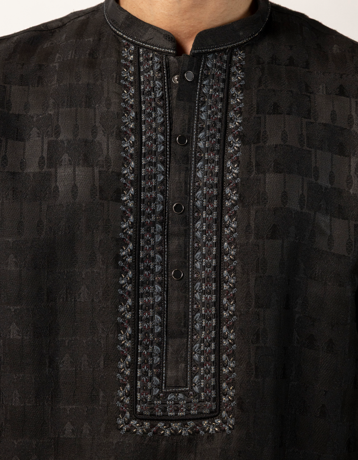 Polyester Black Special Kurta - J. Junaid Jamshed