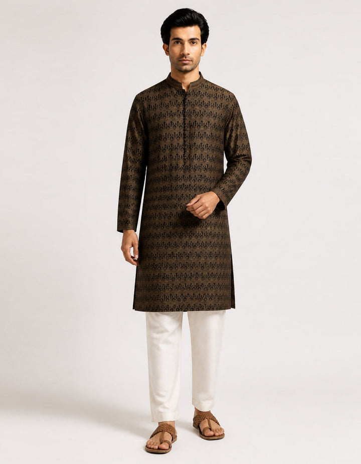 Polyester Black-Beige Special Kurta - J. Junaid Jamshed