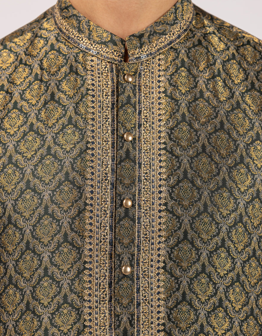 Polyester Antique Green Special Kurta - J. Junaid Jamshed