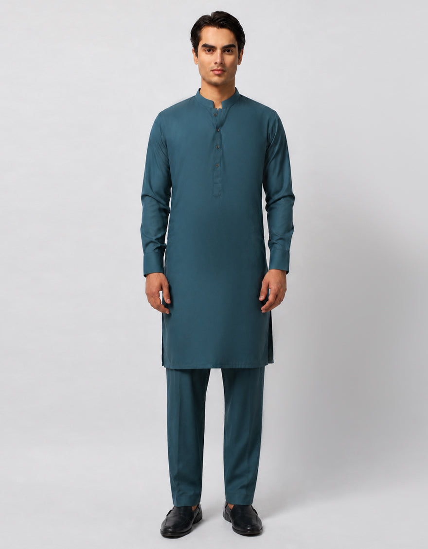 Blended Teal Kurta Trouser - J. Junaid Jamshed