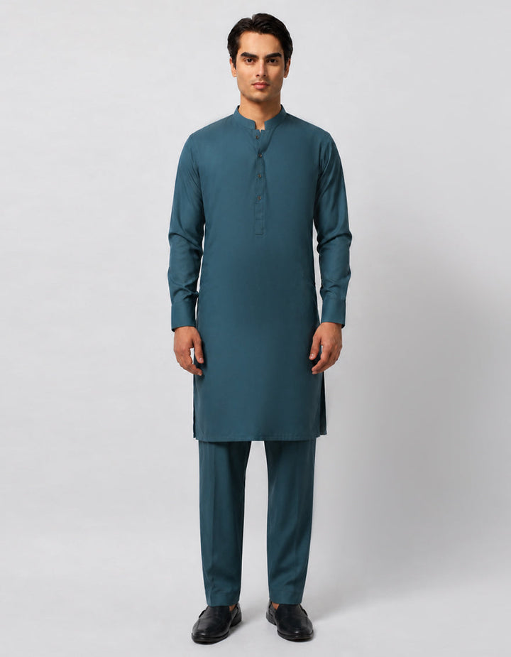 Blended Teal Kurta Trouser - J. Junaid Jamshed