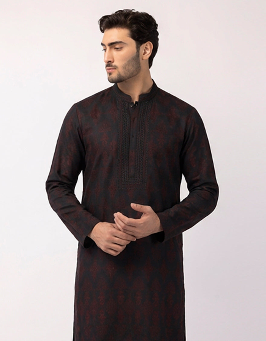 Polyester Maroon Special Kurta - J. Junaid Jamshed