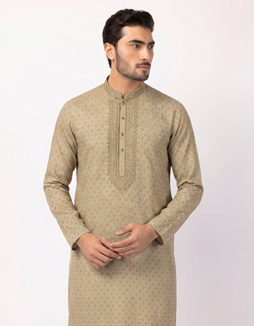 Blended Dull Gold Special Kurta - J. Junaid Jamshed