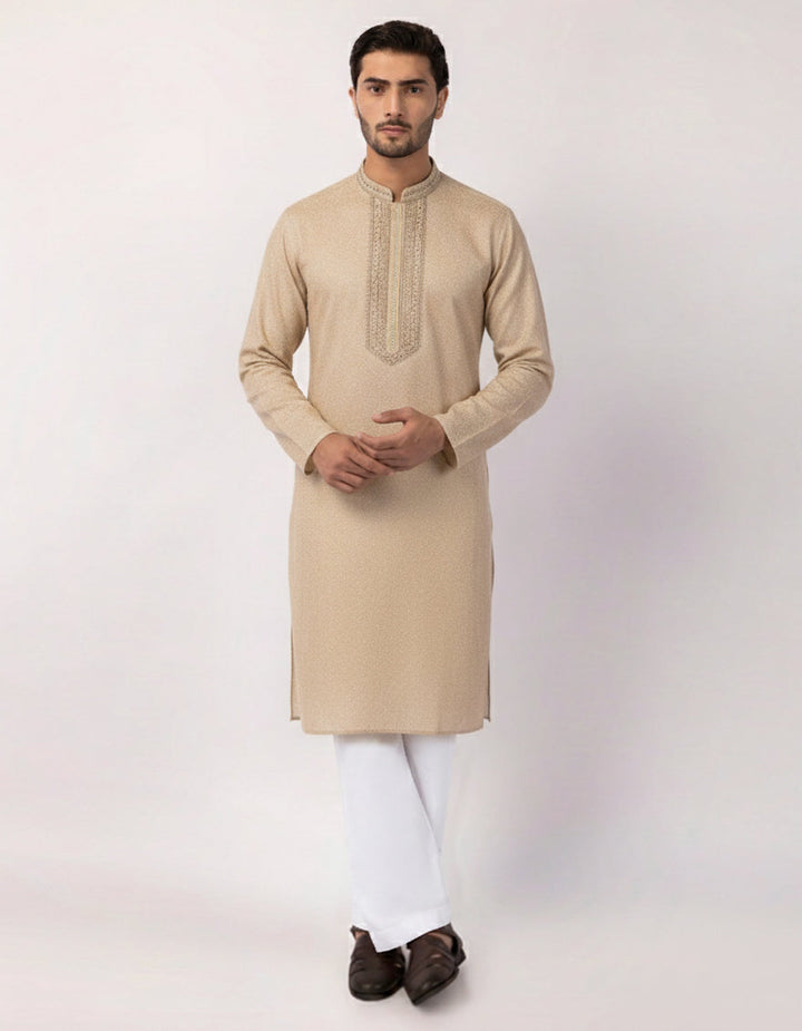 Polyester Fawn Special Kurta - J. Junaid Jamshed