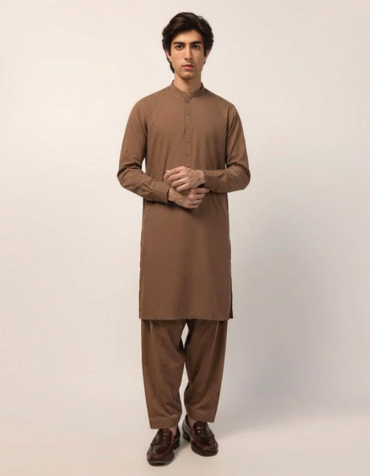 Blended Light Brown Shalwar Kameez - J. Junaid Jamshed