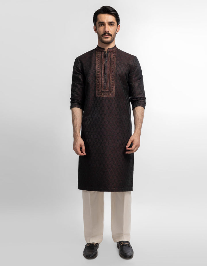 Polyester Maroon Special Kurta - J. Junaid Jamshed