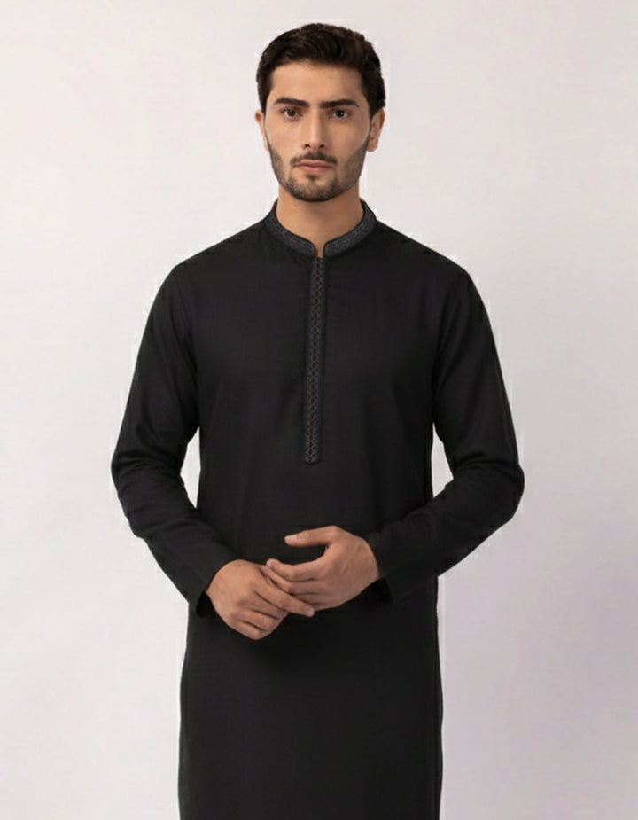 Blended Black Special Kurta - J. Junaid Jamshed