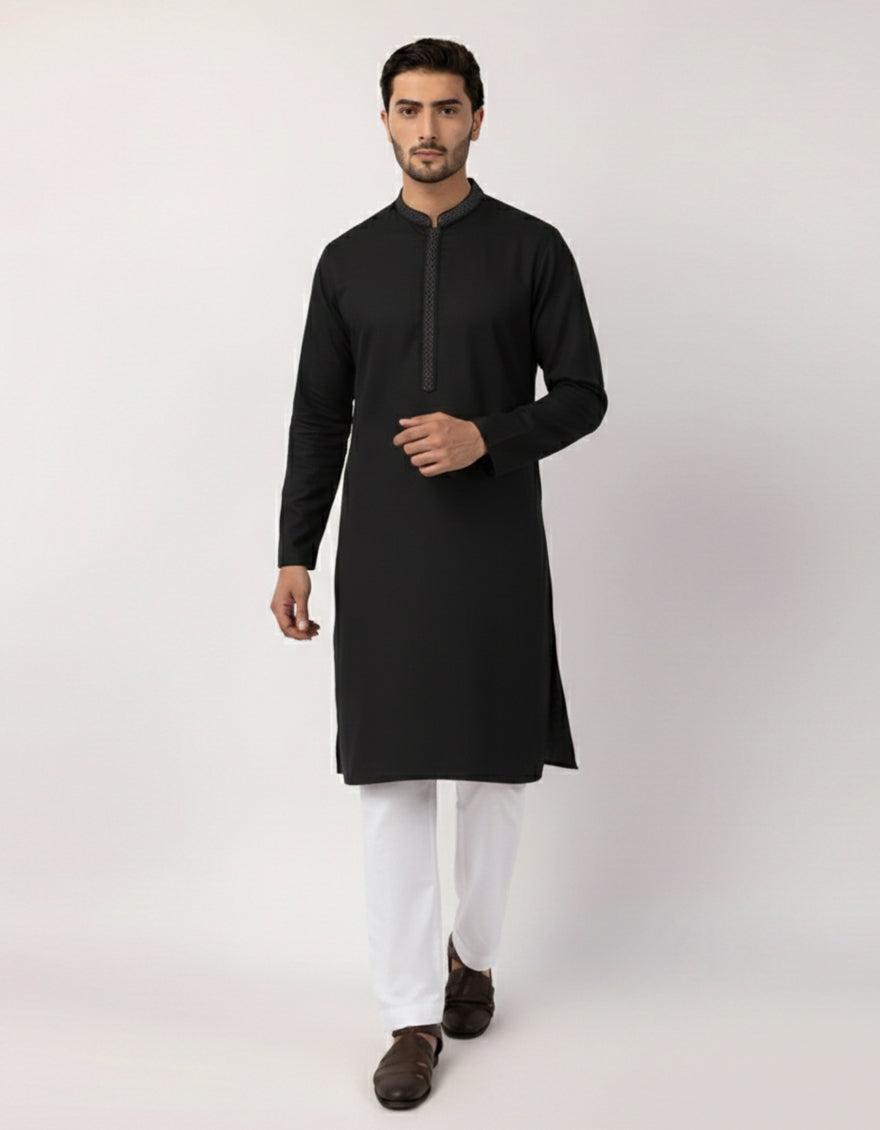 Blended Black Special Kurta - J. Junaid Jamshed