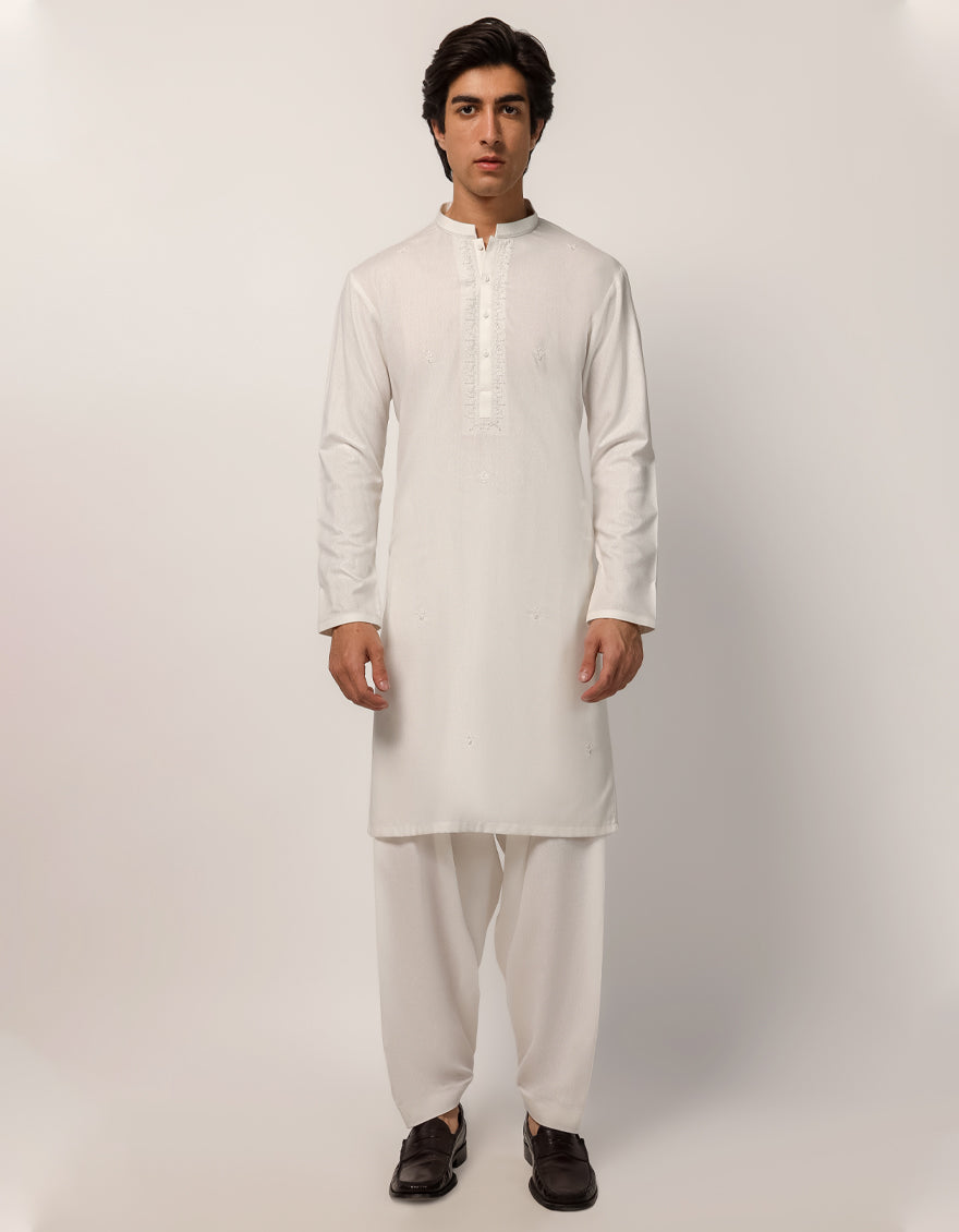 Blended White Shalwar Kameez - J. Junaid Jamshed
